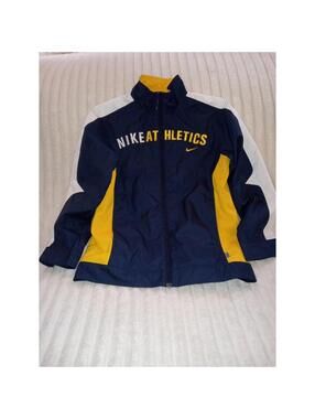 Nike Athletics Jacket Boys Size Medium 10/12 Navy Blue Yellow White Windbreaker